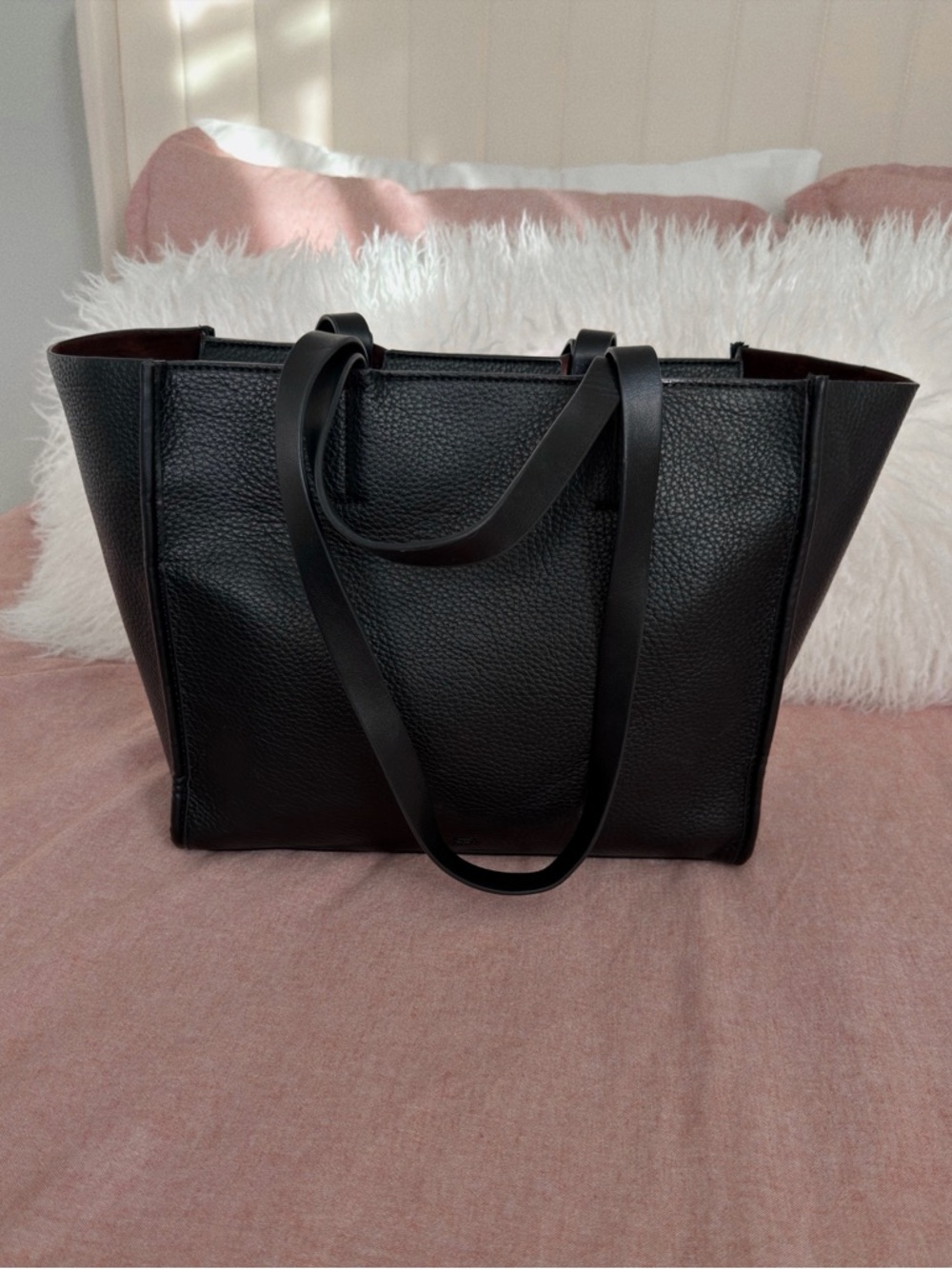 Everyday Black Pebbled Tote with Dual Carry Straps